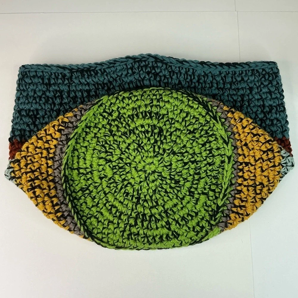 Handcrafted Multicolor Crochet Scrap Woven Tote Bag Basket Storage Handmade Knit